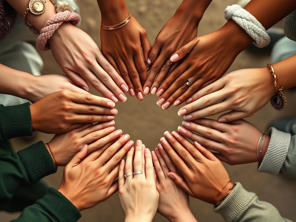 Hands joined in a circle, symbolising societal inclusion and equality