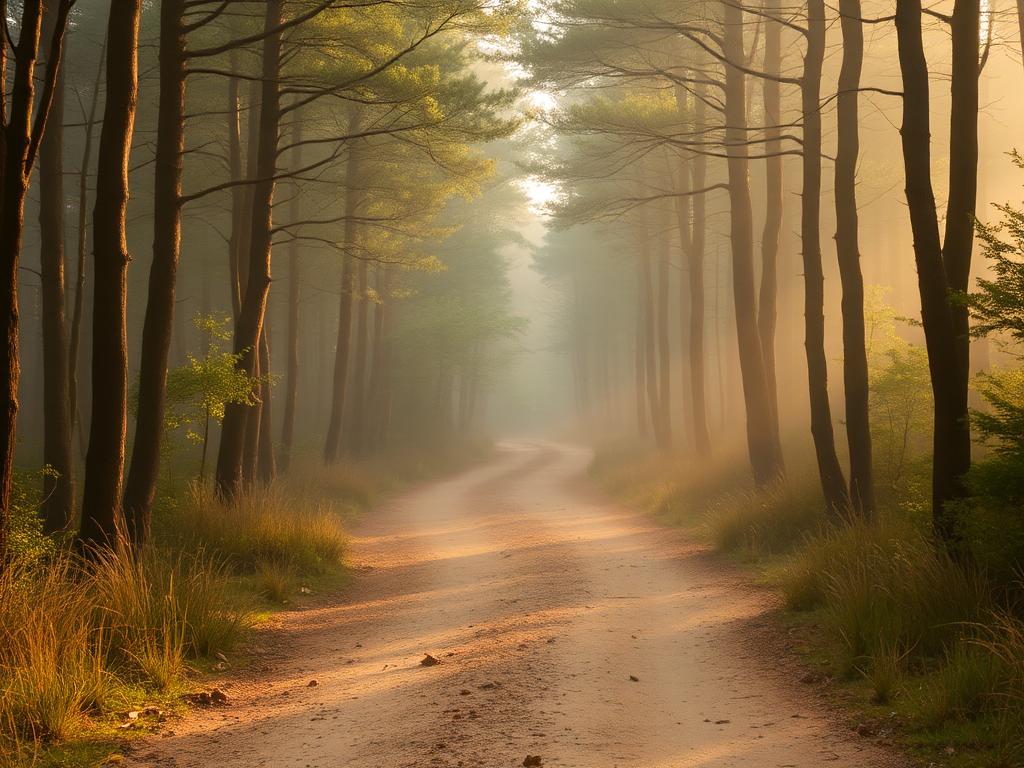 A forest path splitting in two, representing life decisions and change