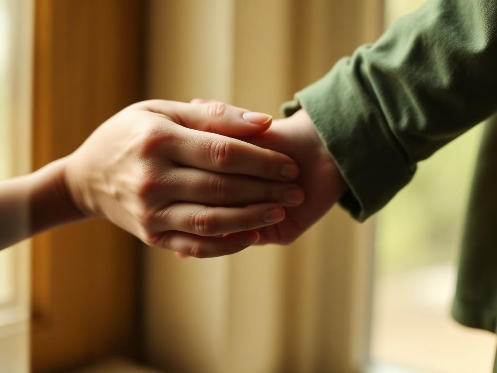 An adult hand holding a child’s hand, representing a new father’s connection