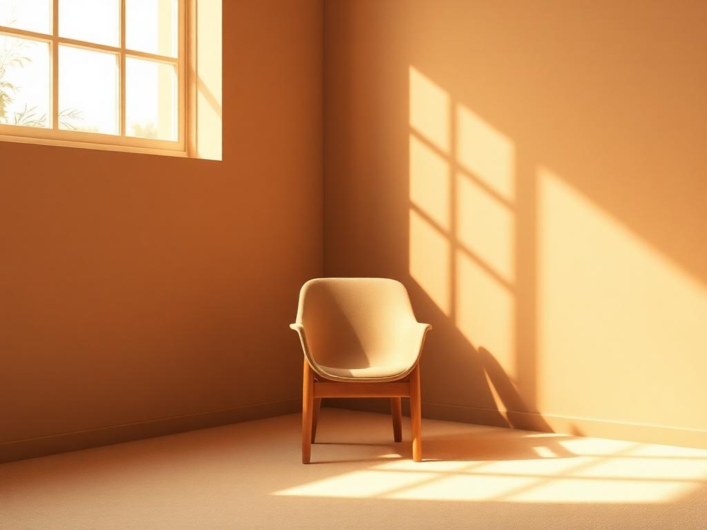 A chair in warm window light, representing solitude and isolation